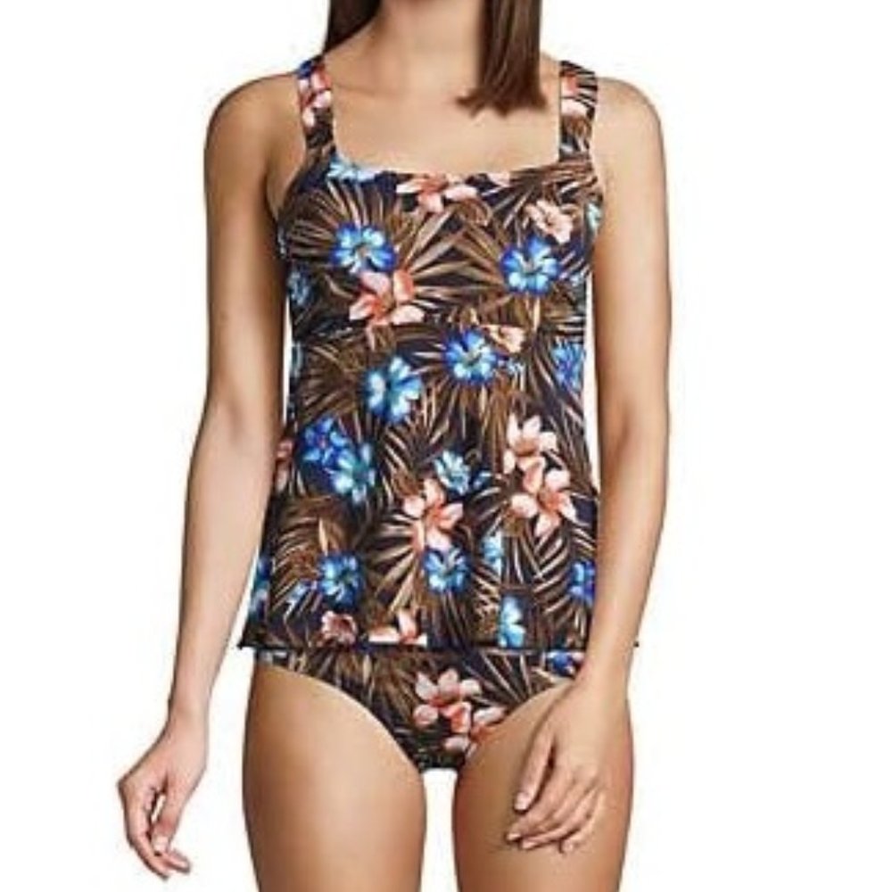 NWT Lands' End Women's Flutter Scoop Neck Tankini Swimsuit Top Size M $85 FLF155